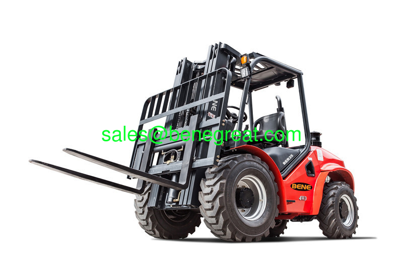 Bene 4 Wheel Drive 3 5ton Rough Terrain Forklift Truck With Closed Cabin
