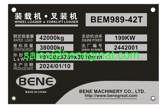 42000kg Capacity Fresh New BEM998-42T Fork Wheel Loader Hydraulics 340L Fuel Tank supplier