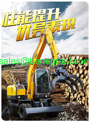 6 ton mini wheel excavator with 0.23cbm bucket 6 ton wheel excavator with log grab for timber loading supplier